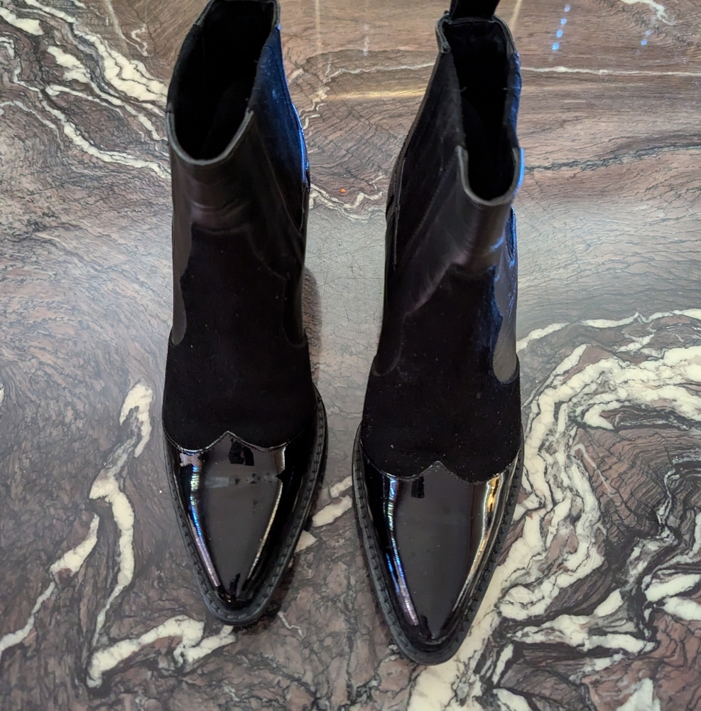 SALE - Regina Romero Black Patent Leather Ankle Boots
